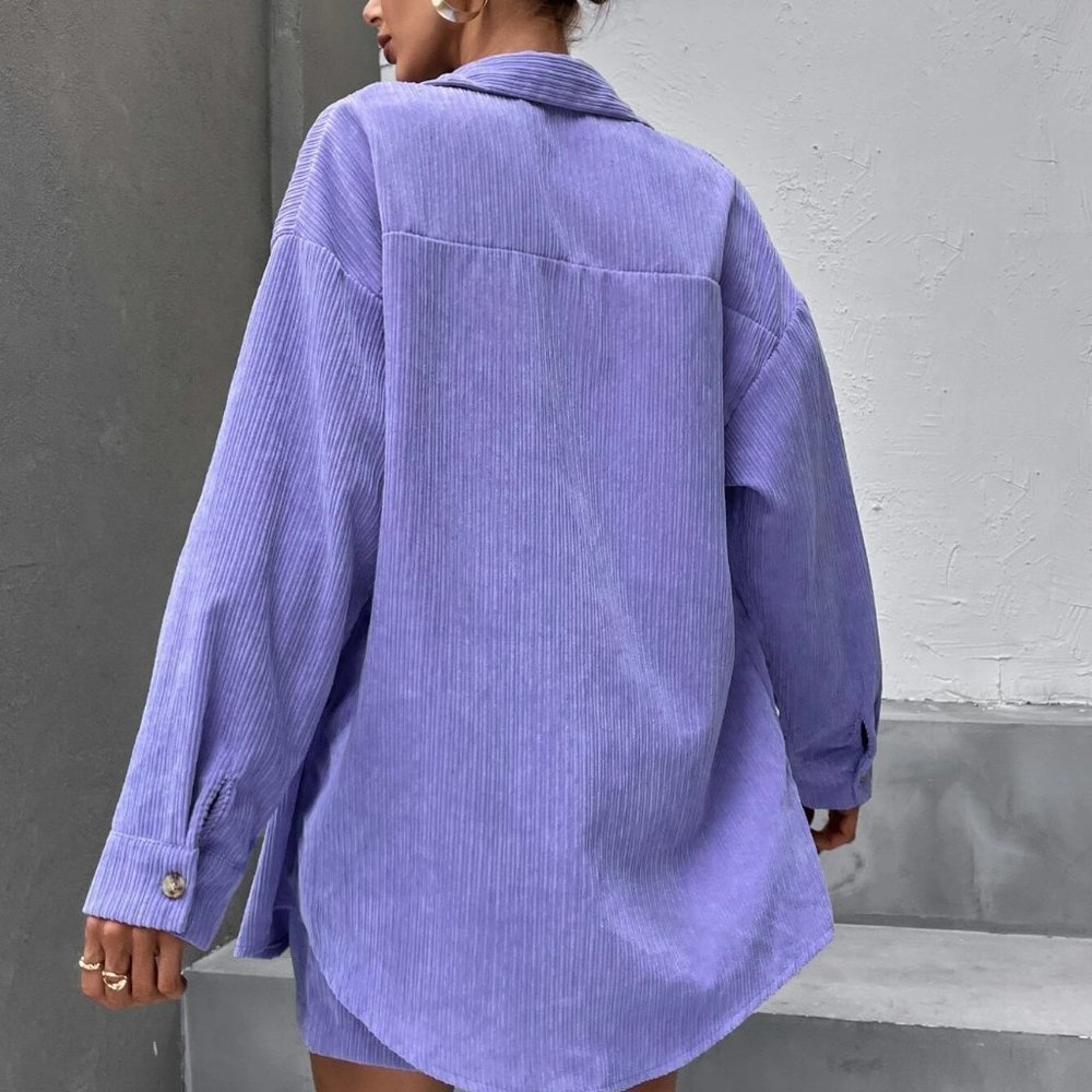 Coord Set Corduroy Blouse & Skirt - purple - Picture 2 of 5